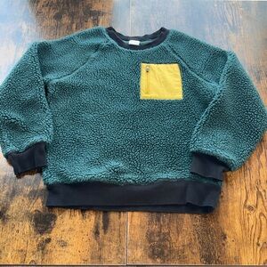 Hanna Andersson Faux Shearling Pullover Juniper Size Kids 10 140CM Yellow Pocket